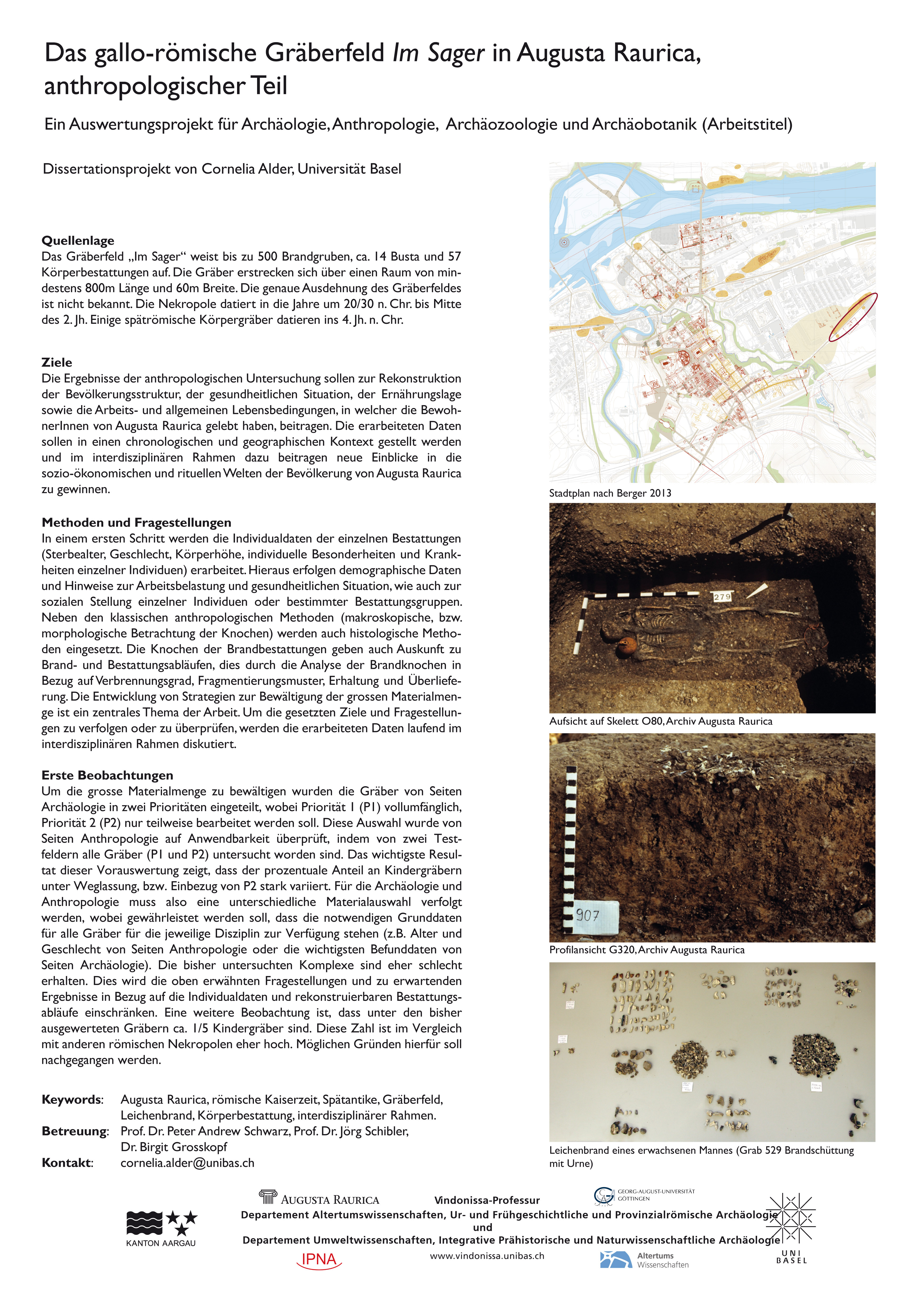 Cornelia ALDER: Das gallo-römische Gräberfeld Im Sager in Augusta Raurica, anthropologischer Teil. Ein Auswertungsprojekt für Archäologie, Anthropologie, Archäozoologie und Archäobotanik.